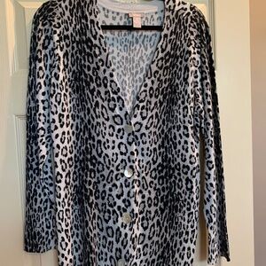 Chico’s Black/Gray Leopard Print Cardigan Sweater sz 2